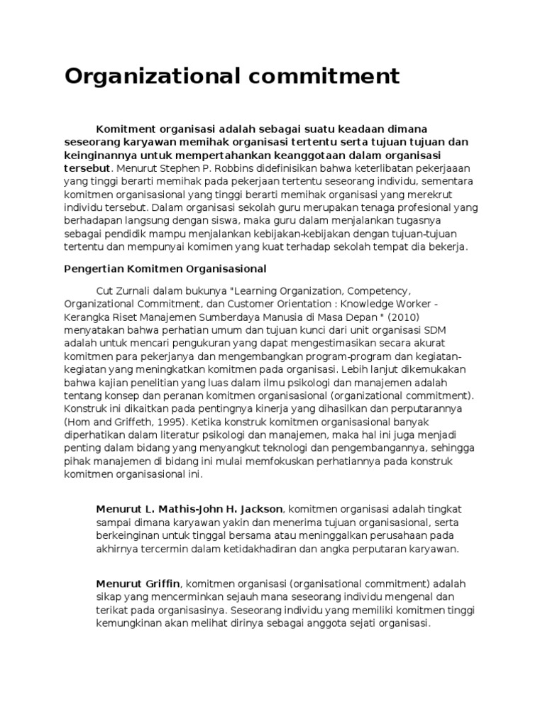 Pengertian dan Dimensi Komitmen Organisasi | PDF