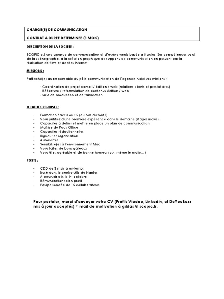 Fiche de Poste - Chargé de Communication | PDF | l'Internet | Business