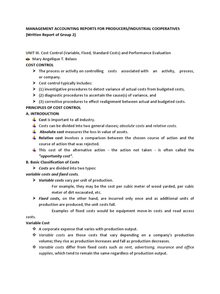 Cost Control in Management Accounting | PDF | Performance Appraisal ...