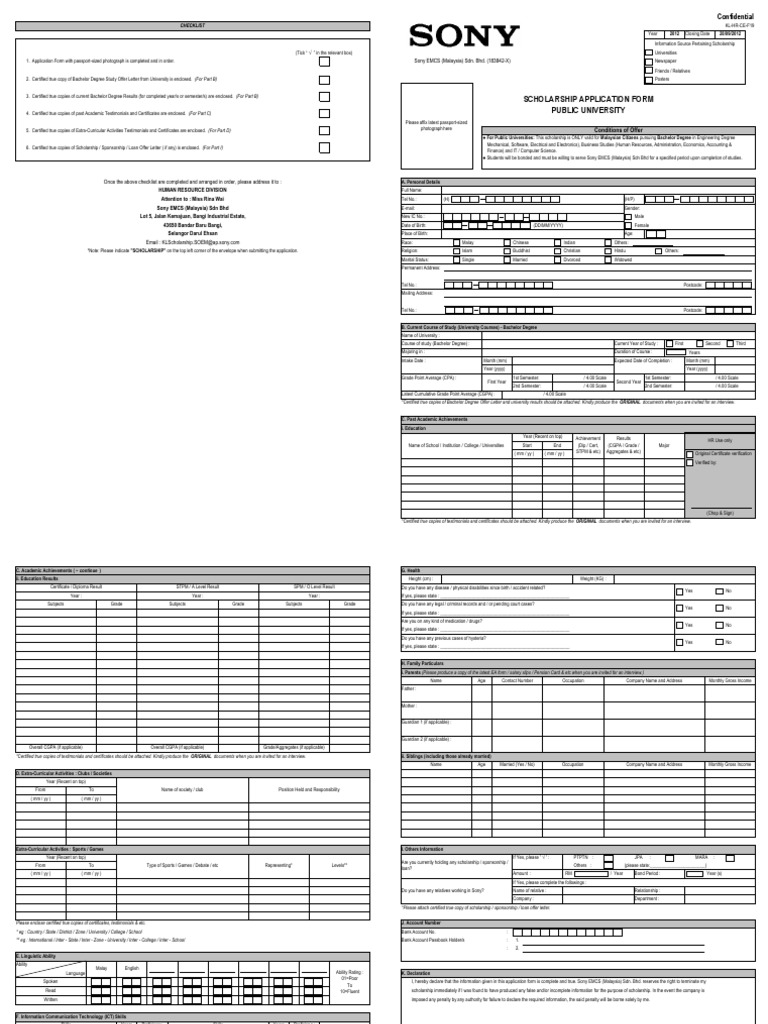 Sony Scholarship Application 2025 | PDF | Bachelor's Degree | Academic ...