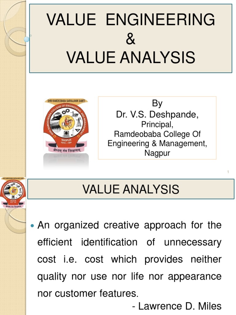 Value Engineering and Analysis Overview | PDF | Value (Economics ...