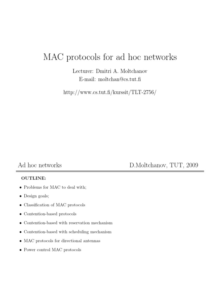 MAC Protocols for Ad Hoc Networks | PDF | Wireless Ad Hoc Network ...