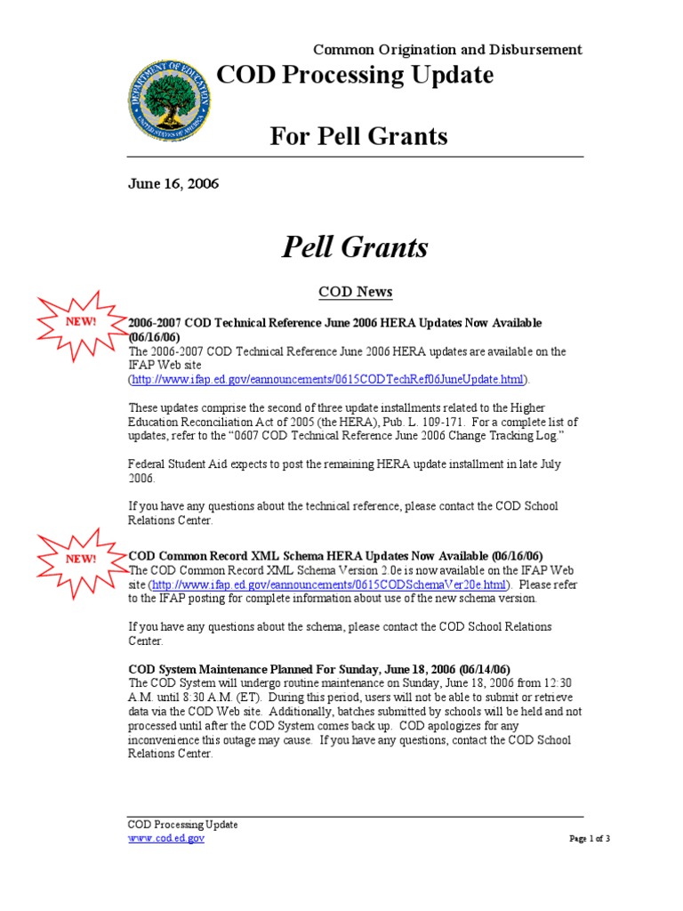 COD Processing Update for Pell Grants | PDF | Business