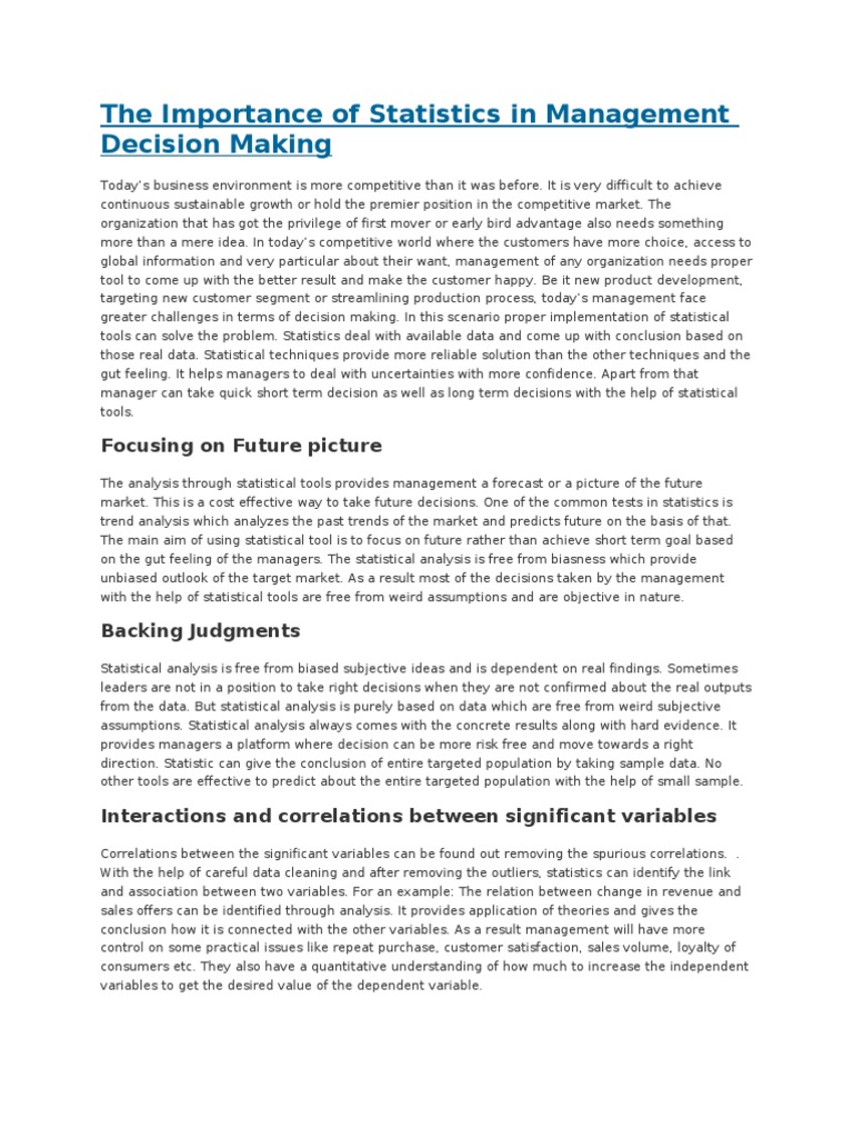 Role of Statistics in Management Decisions | PDF | Dependent And ...
