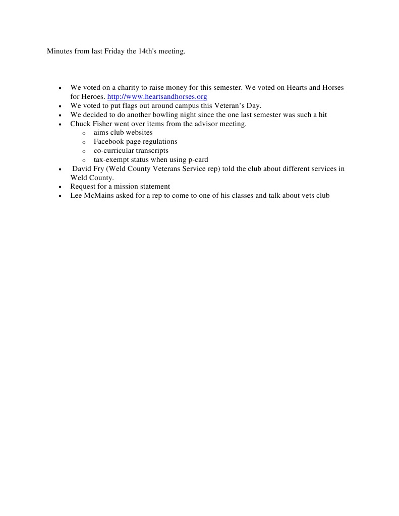 Meeting Minutes: Veterans Club Updates | PDF