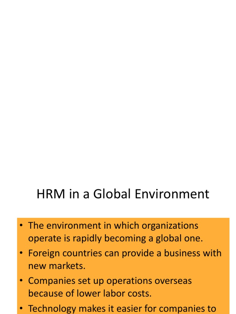 HRM in a Global Environment Employment Human Resource Management