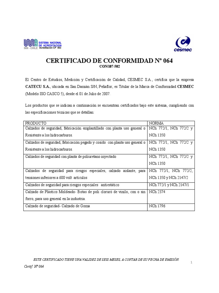 Certificaciones EPP Del CESMEC