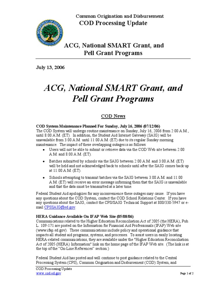Description: Tags: 0714CODProcUpdatesPell | PDF | Pell Grant | Websites