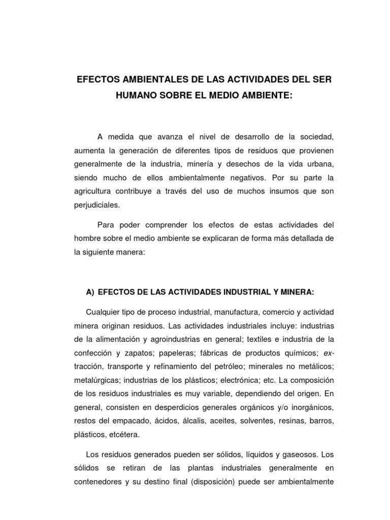 Impacto Humano en el Medio Ambiente | PDF | Contaminación | La ...