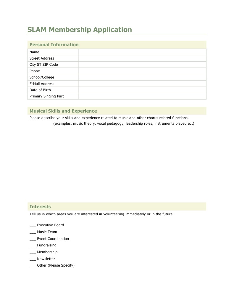 SLAM Chorus Membership Form | PDF