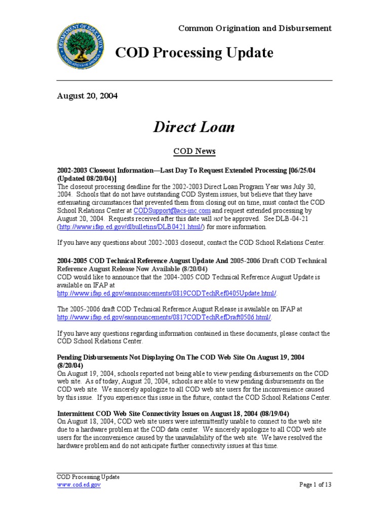 COD Processing Update August 2004 | PDF | Social Security Number | Pell ...