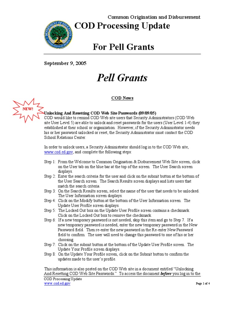 COD Processing Update for Pell Grants | PDF | Pell Grant | Password