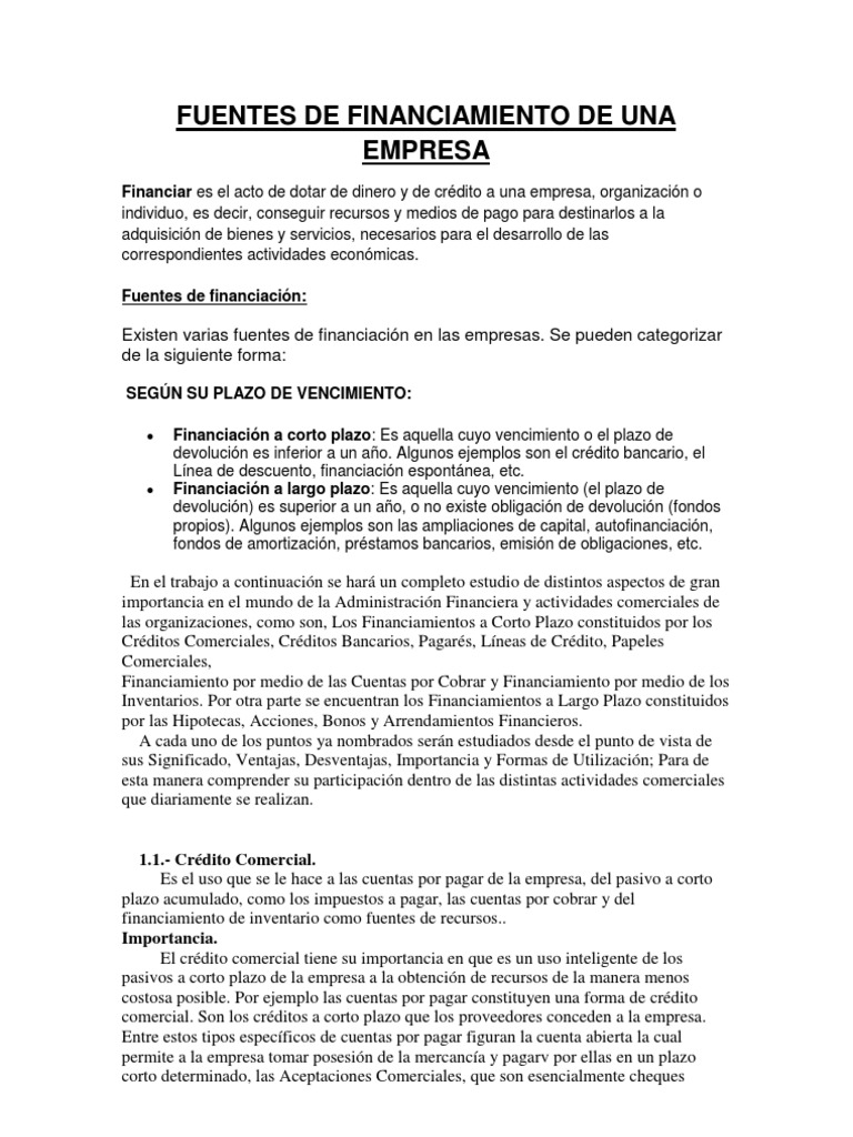 Fuentes de Financiamiento Empresarial | PDF | Compartir (Finanzas) | Bancos