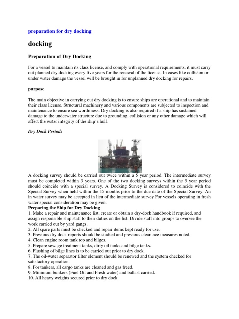 Dry Docking Preparation Guide | PDF | Ships | Fuel Oil