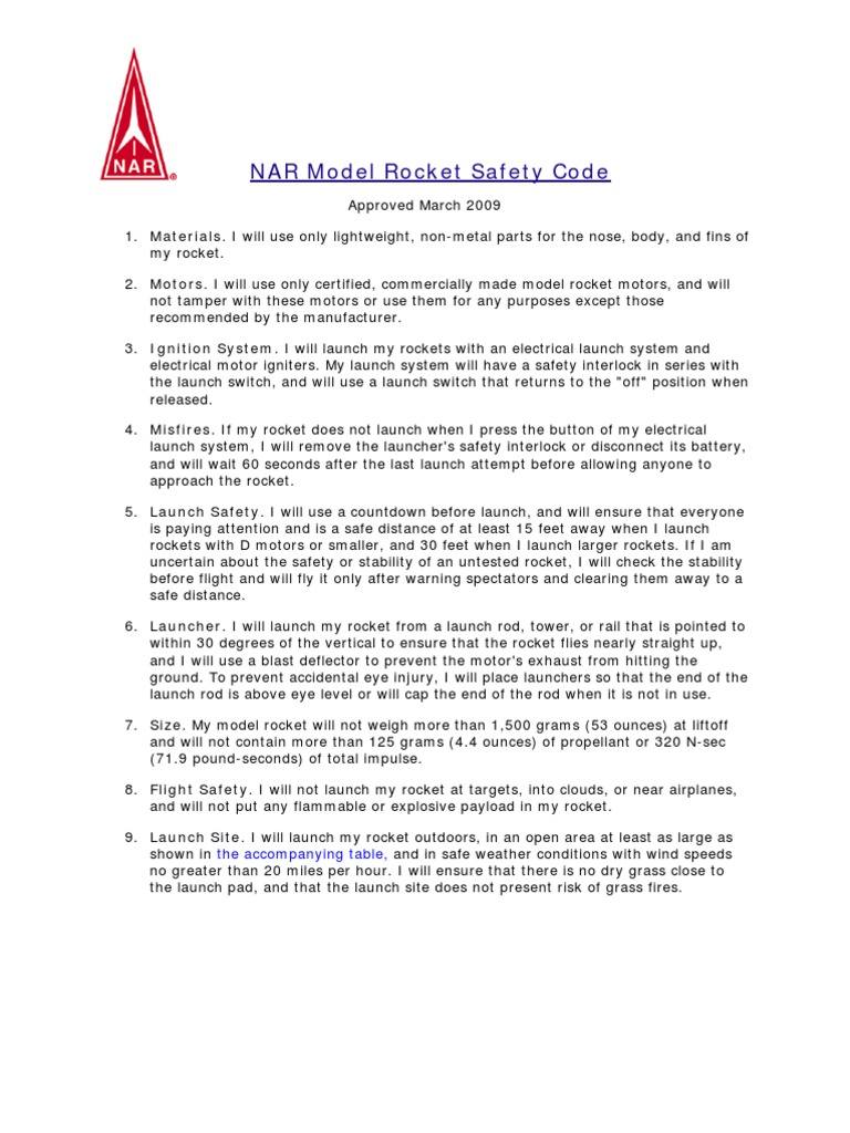 NAR Model Rocket Safety Code 2024 | PDF | Rocket | Aerospace