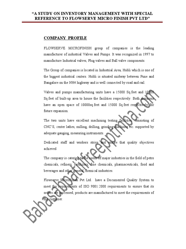 Inventory Management at Flowserve Pvt Ltd | PDF | Inventory | Quality ...