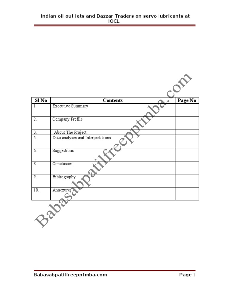 A Project Report On On Indian Oil Out Lets and Bazzar Traders On Servo