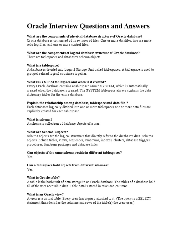 Oracle Interview Questions and Answers | PDF | Oracle Database ...