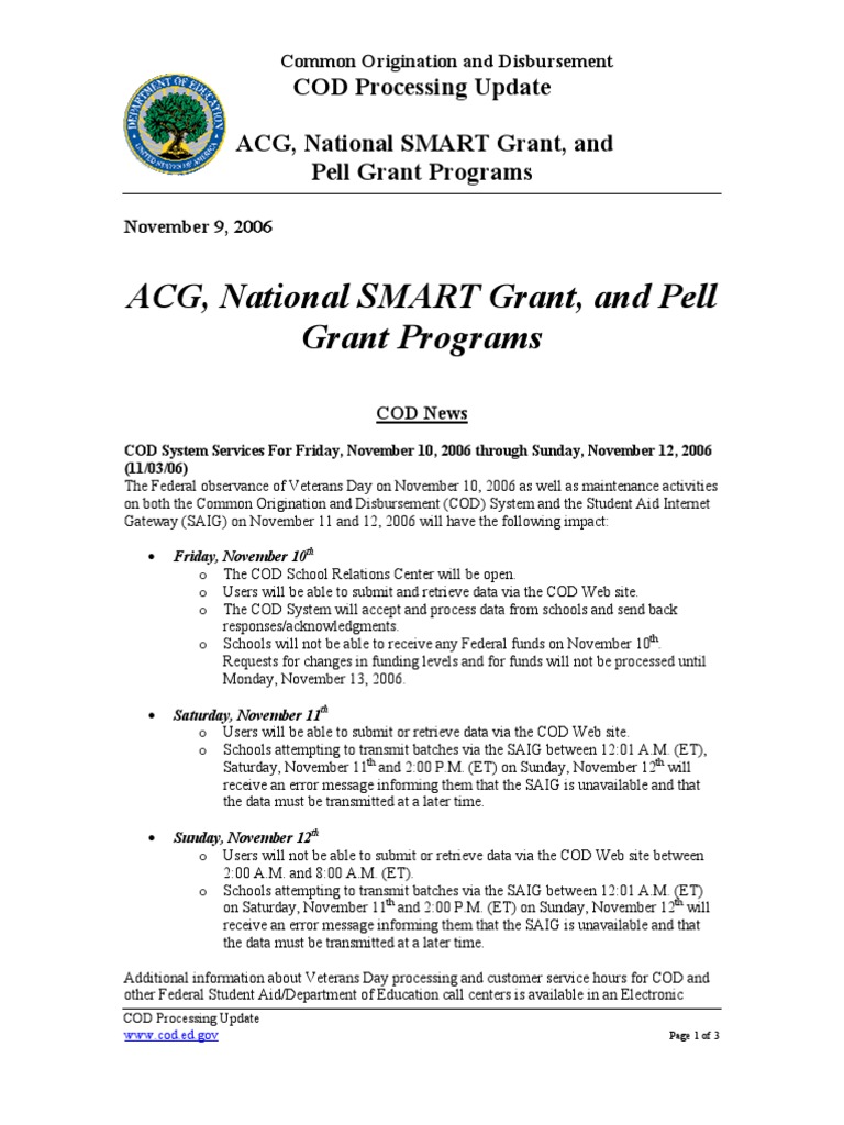 COD Processing Update for Grants 2006 | PDF