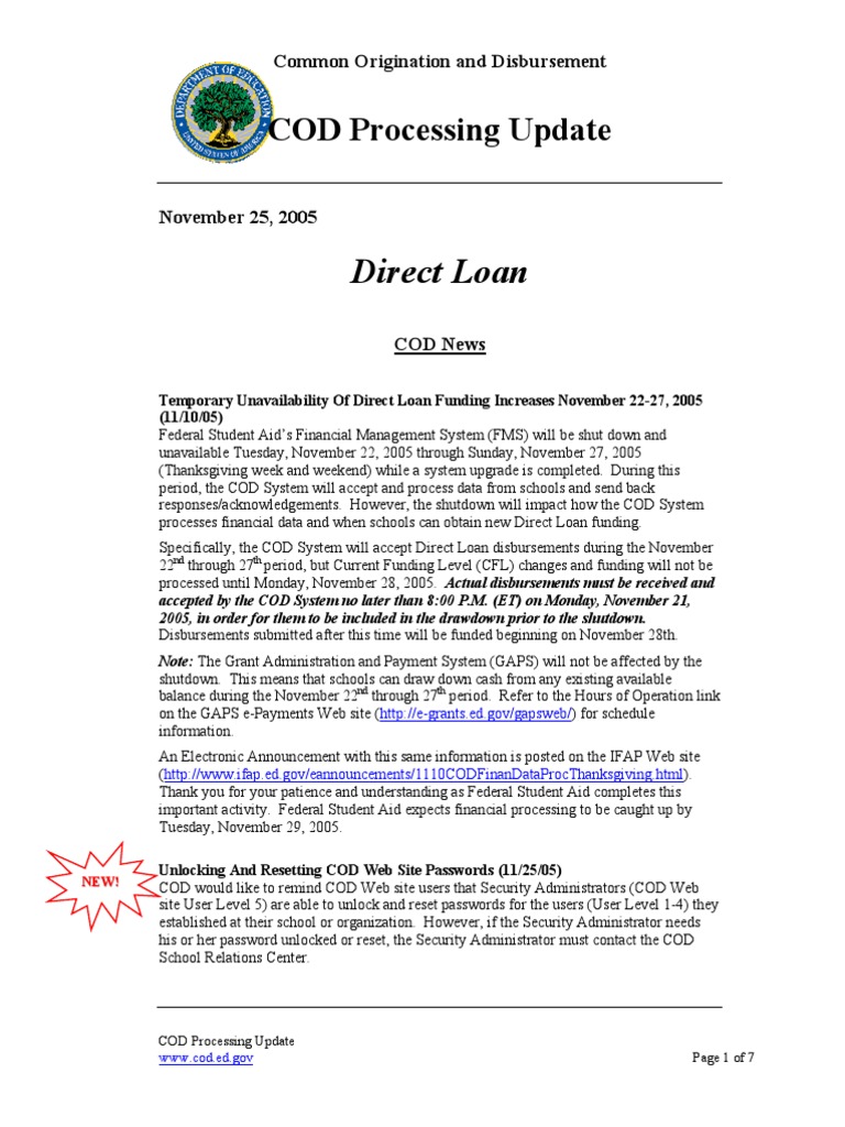 COD Processing Update: Funding Unavailability | PDF | Password | World ...
