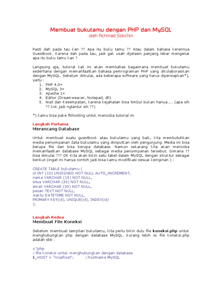 Guestbook PHP MySQL Tutorial | PDF