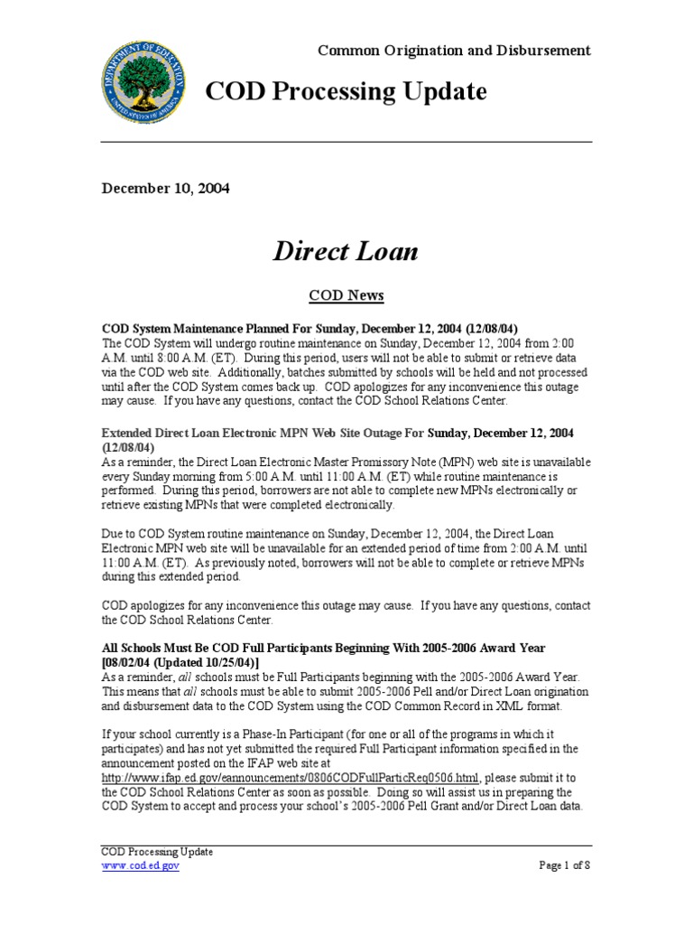 COD Processing Update: December 2004 | PDF | Business | Finance & Money ...