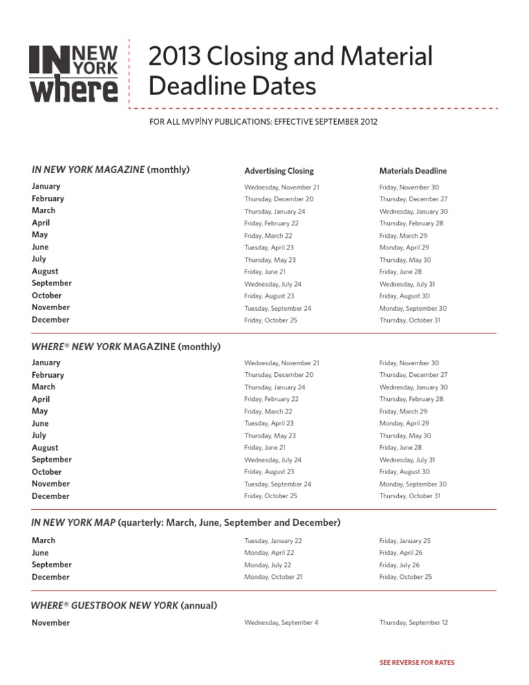 2013 Closing Dates | PDF