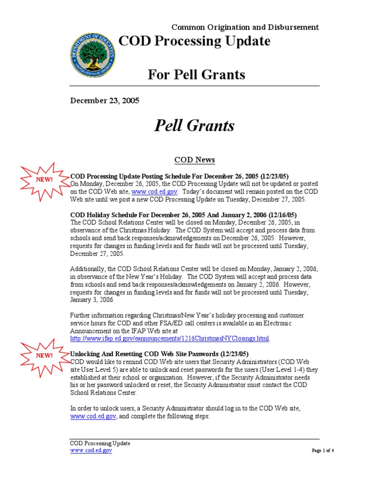 COD Update for Pell Grants - Dec 2005 | PDF | Finance & Money Management