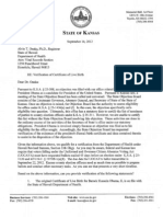 2012-09-14 - KS - SoS Kobach Letter To Onaka and Response