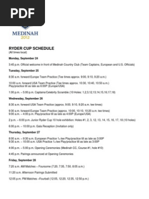 Ryder Cup Schedule