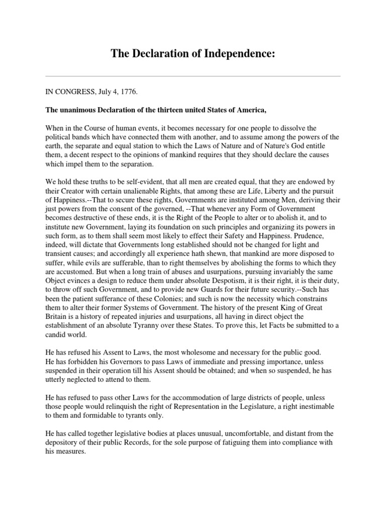 The Declaration of Independence | PDF | Natural And Legal Rights ...