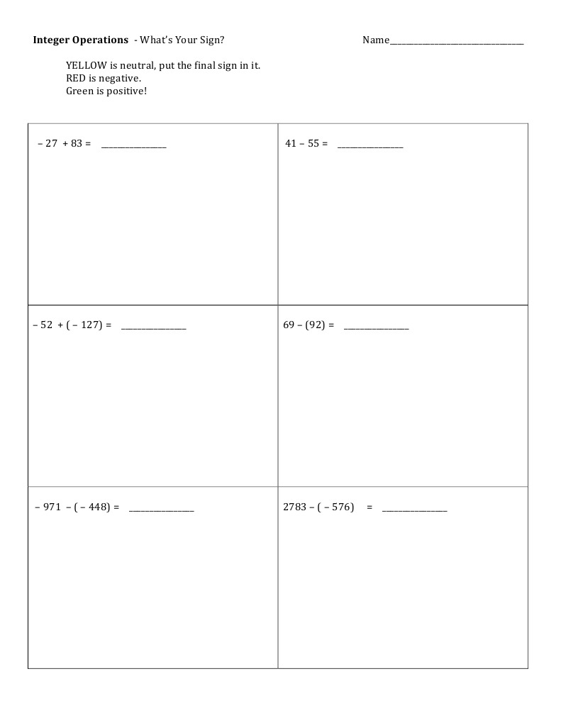 Integer Operations - What's Your Sign | PDF