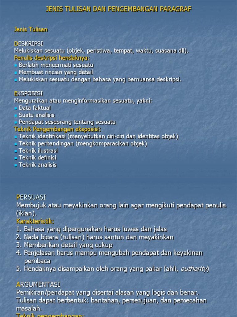 Jenis Tulisan Amp Pengembangan Paragraf