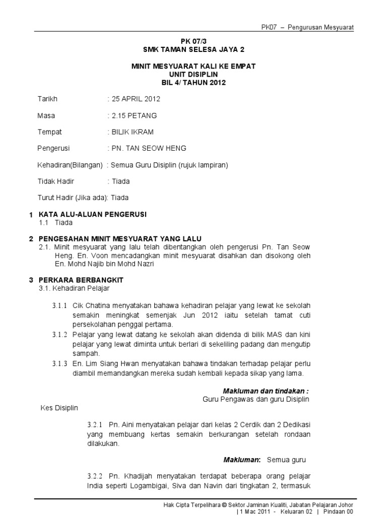 Sk Tungku Community Mesyuarat Disiplin Kali Ke 2