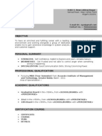 Format of Fresher Resume