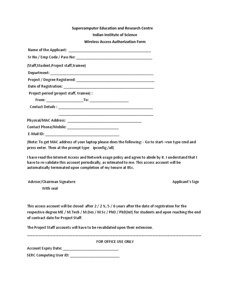 Wireless Access Form for Students | PDF