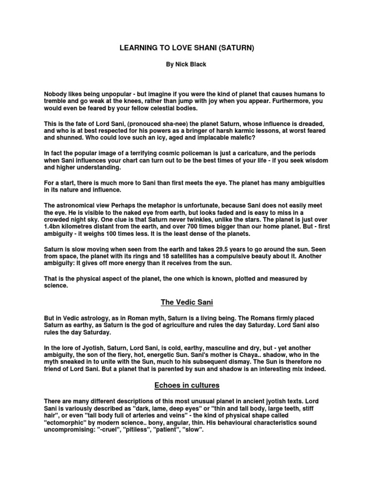 Learning To Love Sani Saturn Hindu Astrology Planets