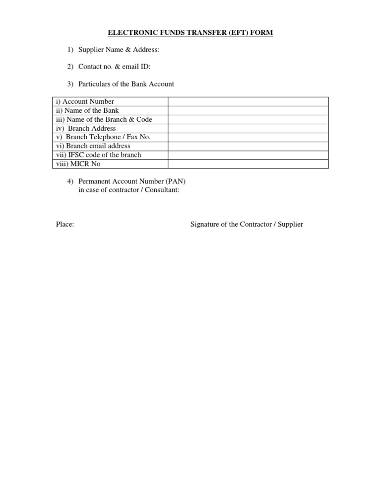 EFT Form for Suppliers and Contractors | PDF