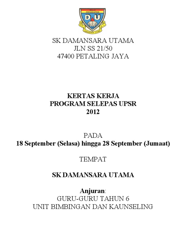 Kertas Kerja Program Selepas Upsr Pdf