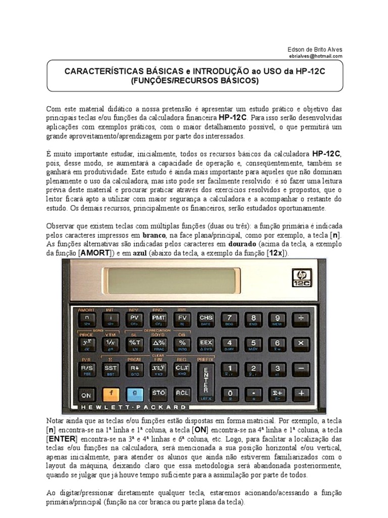 HP12C Características Básicas e Introdução ao Uso da HP12C