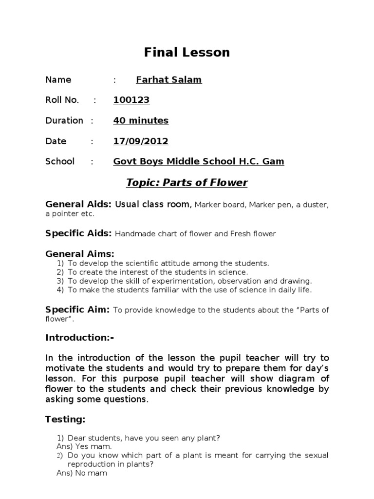 Parts of A Flower PDF Flowers Verb
