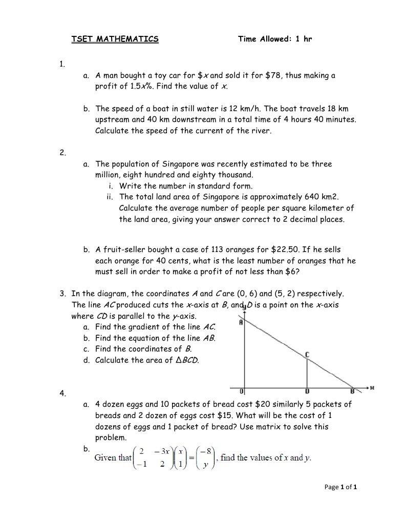 TSET Mathematics Practice Problems | PDF