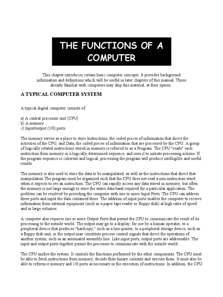 Computer Functions | PDF | Central Processing Unit | Instruction Set