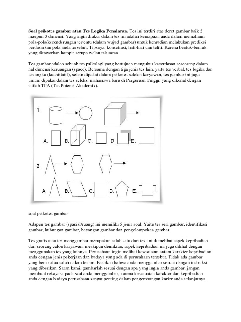 Soal Psikotes Gambar Atau Tes Logika Penalaran