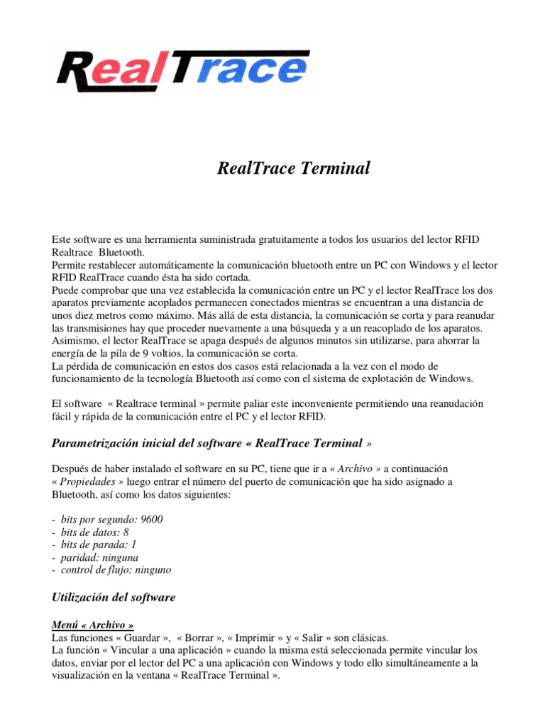 Conexión Bluetooth con RealTrace Terminal | PDF | Bluetooth ...