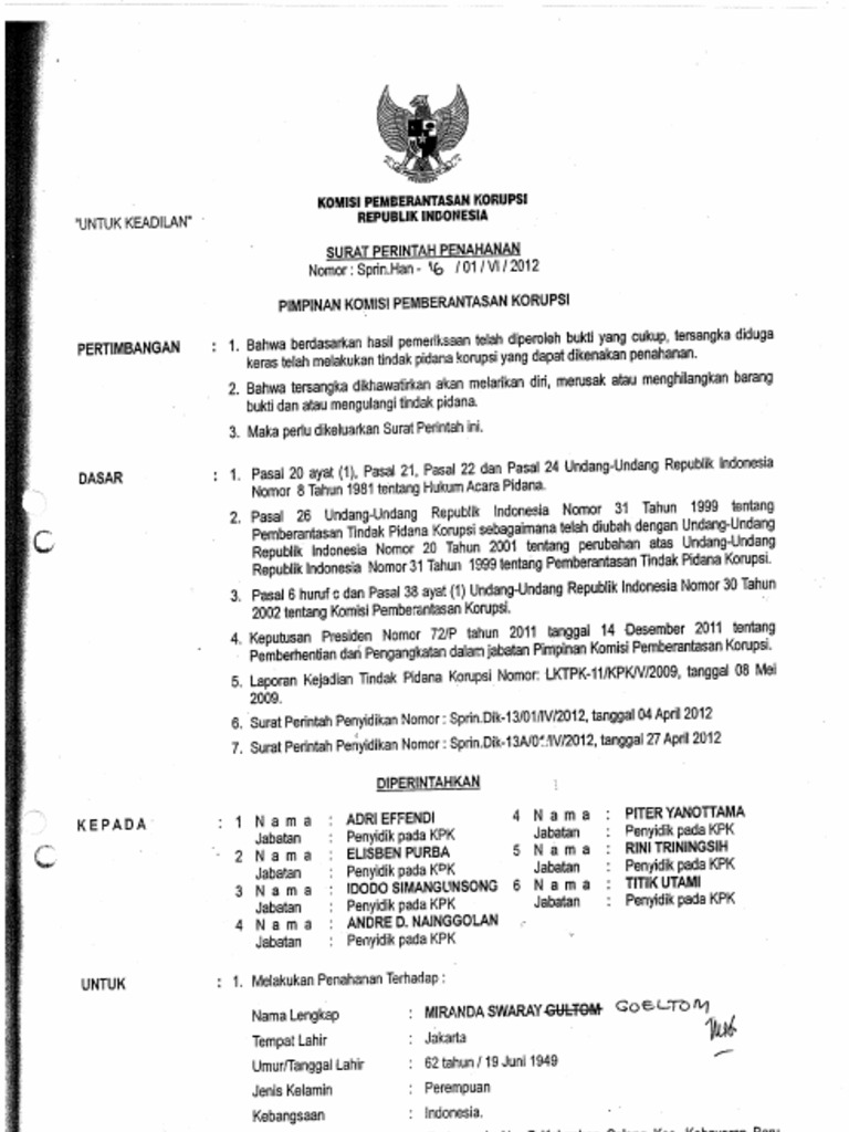 Berita Acara Perpanjangan Penahanan Miranda S Goeltom