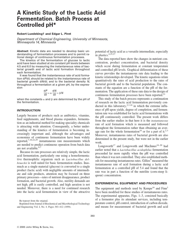 A Kinetic Study of The Lactic Acid Batch Process at Controled PH | PDF