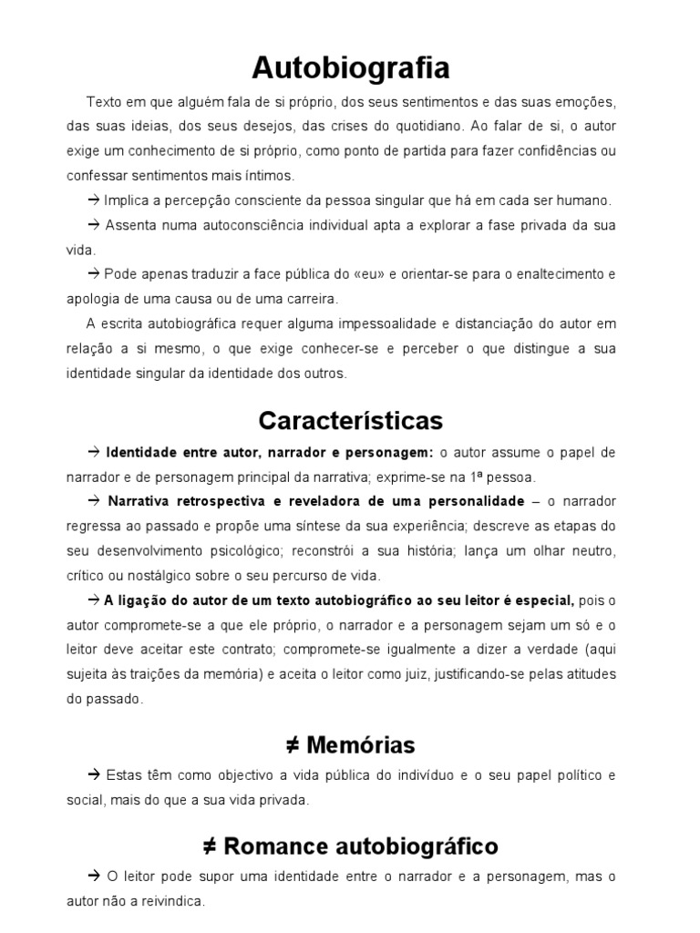 Autobiografia | PDF | Pronome | Autobiografias
