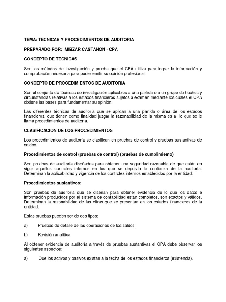 12 - Técnicas y Procedimientos de Auditoría | PDF | Auditoría ...