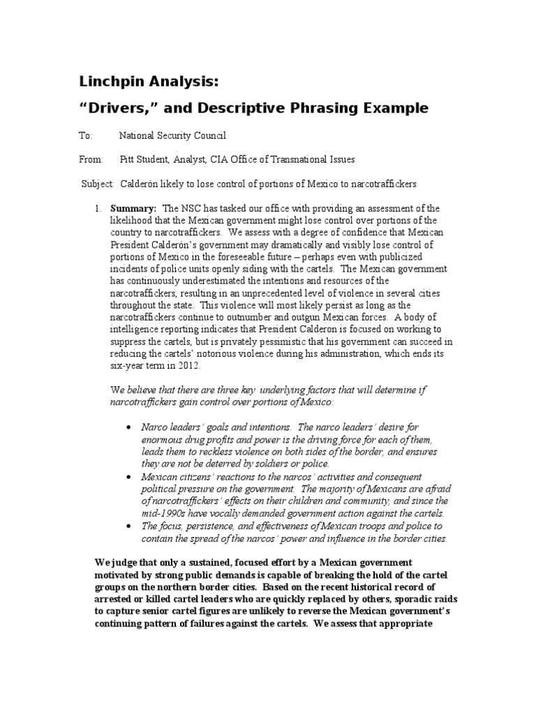 Linchpin Analysis Example PDF Illegal Drug Trade Cartel